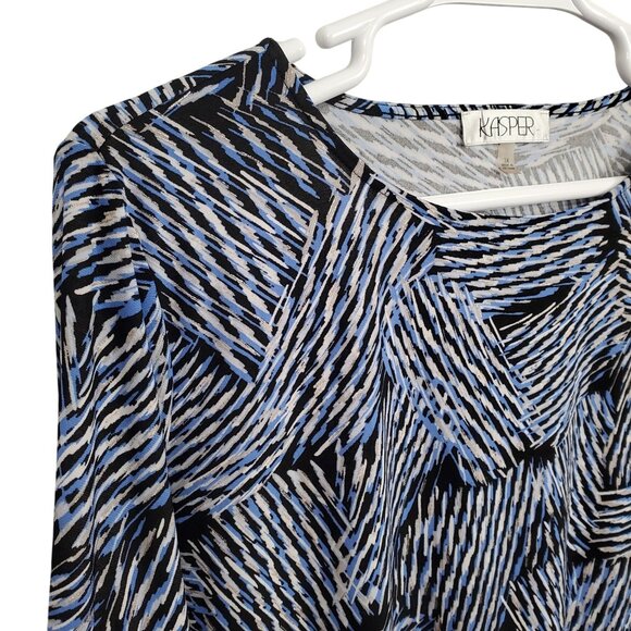 Kasper 3X Blouse Pullover Abstract Swirl Bell Sleeve Stretch Dressy Event Silver - Picture 5 of 13